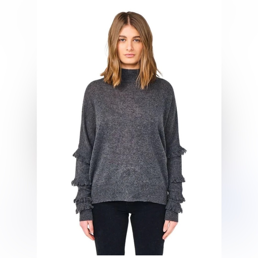 EUC BRODIE Fine Cashmere Naomi Fringe Sleeve Sweater - Derby Grey- Size Small